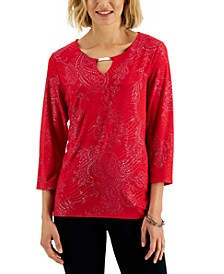 Women's Jacquard Printed 3/4-Sleeve Keyhole Top, Created for Macy's