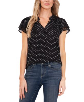 CeCe - Women's Printed Flutter-Sleeve Top