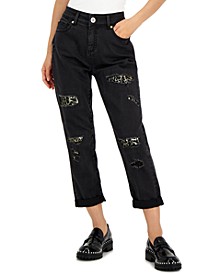 Petite Embellished Cropped Rip & Repair Boyfriend Jeans, Created for Macy's