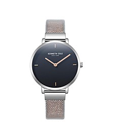 Women's Modern Classic Two-tone Rose Gold-tone Stainless Steel Mesh and Genuine Leather Strap Watch 34mm