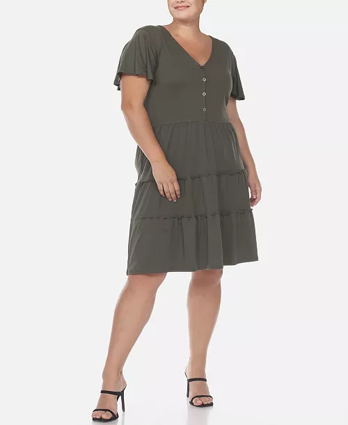 plus size short sleeve v-neck tiered midi dress