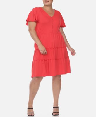Plus Size Short Sleeve V-neck Tiered Midi Dress