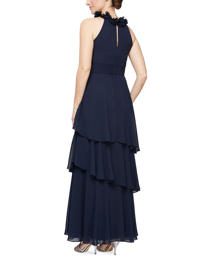 Beaded halter tiered chiffon gown clearance