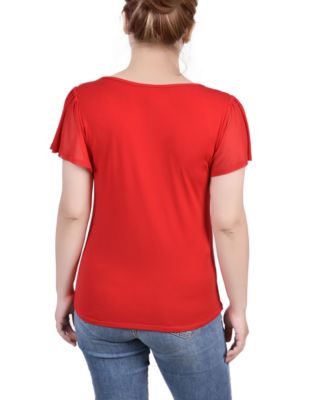 Petite Studded Short Flutter Sleeve Top