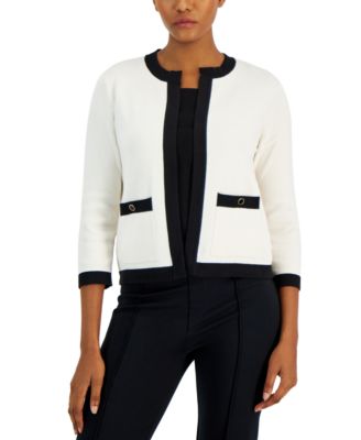 Sleeve Contrast-Trim Open-Front Jacket 