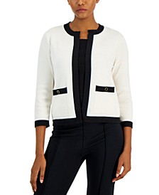 Women's 3/4-Sleeve Contrast-Trim Open-Front Jacket 