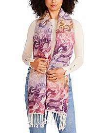 Women's Vibrant Rose Jacquard Blanket Scarf With Fringe