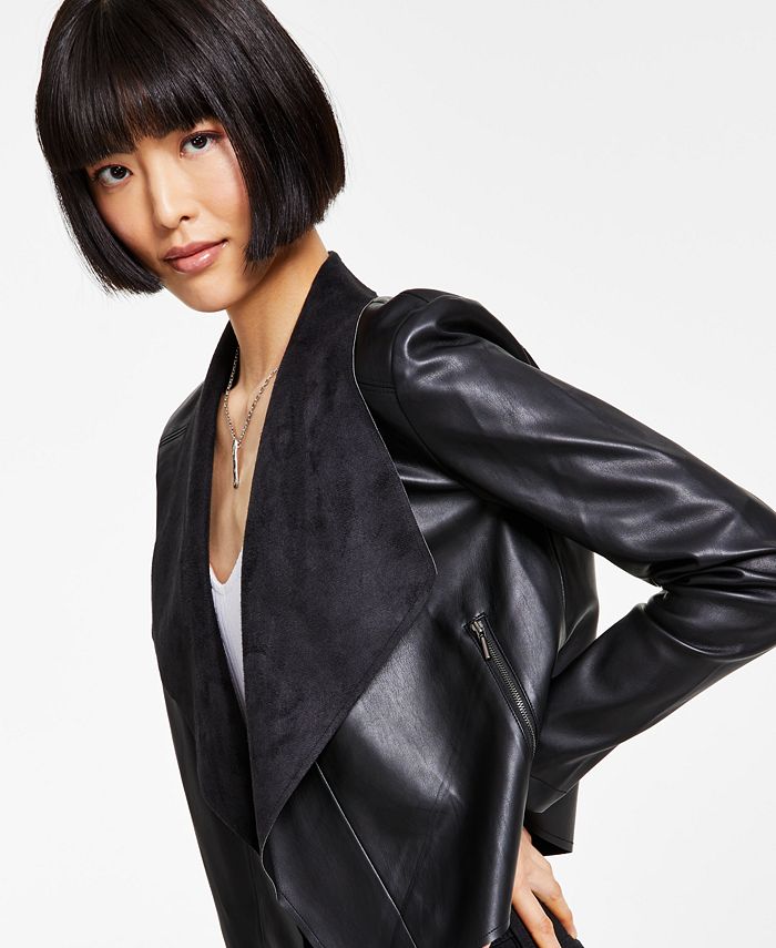 Bar III Women's FauxLeather Flyaway Jacket, Created for Macy's & Reviews Jackets & Blazers