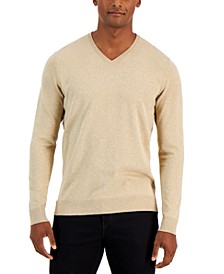 Men's Solid V-Neck Cotton Sweater, Created for Macy's