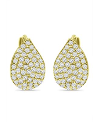 Pave Teardrop Cubic Zirconia Huggie Hoop Earrings, Sterling Silver or 18K Gold over Silver