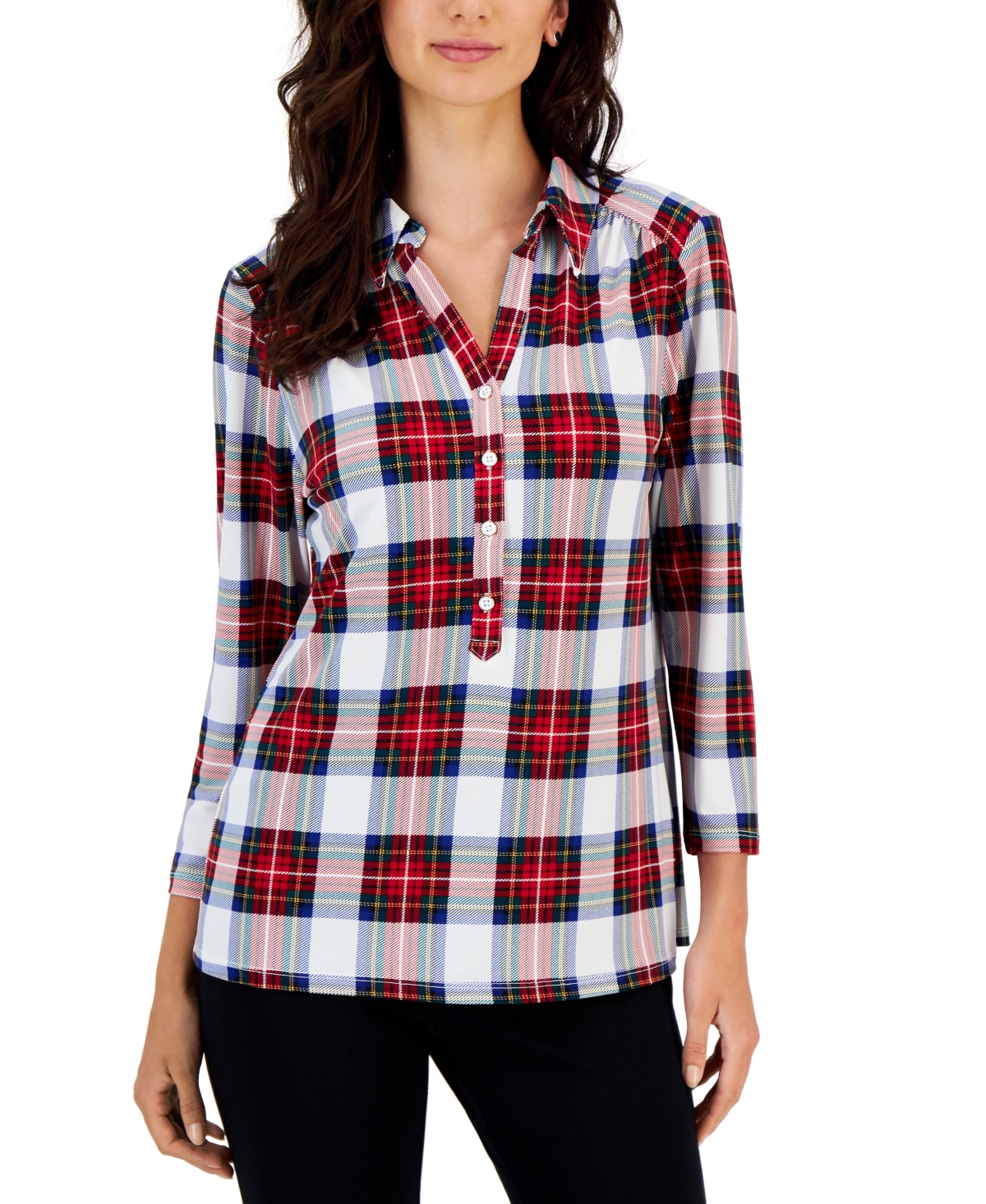 Charter Club Women's Printed 3/4-Sleeve Top, Created for Macy's