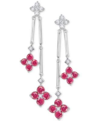 Sapphire (1-1/10 ct. t.w.) & Diamond (1/5 ct. t.w.) Flower Drop Earrings in Sterling Silver (Also in Ruby & Emerald)