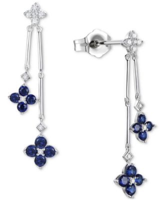 Sapphire (1-1/10 ct. t.w.) & Diamond (1/5 ct. t.w.) Flower Drop Earrings in Sterling Silver (Also in Ruby & Emerald)