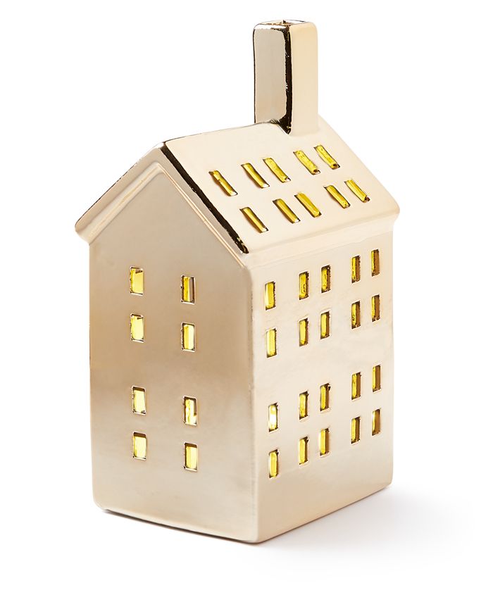 Holiday Lane Shine Bright GoldTone Porcelain House LED LightUp Decor