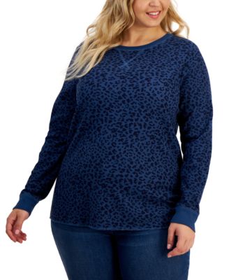 Style & Co - Plus Size Leopard-Print Waffle-Knit Top, Created for Macy's