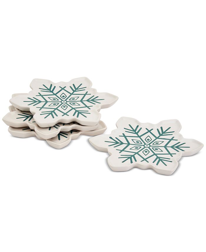 Tabletops Unlimited Winter Forest Snowflake Appetizer Plates, Set of 4