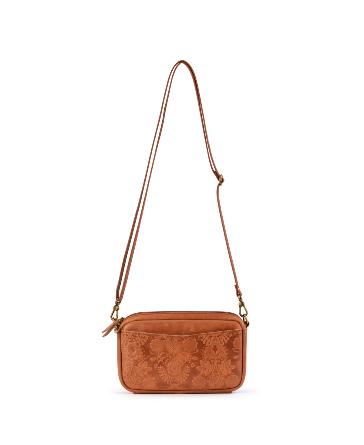 The Sak Women s Cora Leather Mini Phone Crossbody Tobacco Floral Emboss Smart Closet