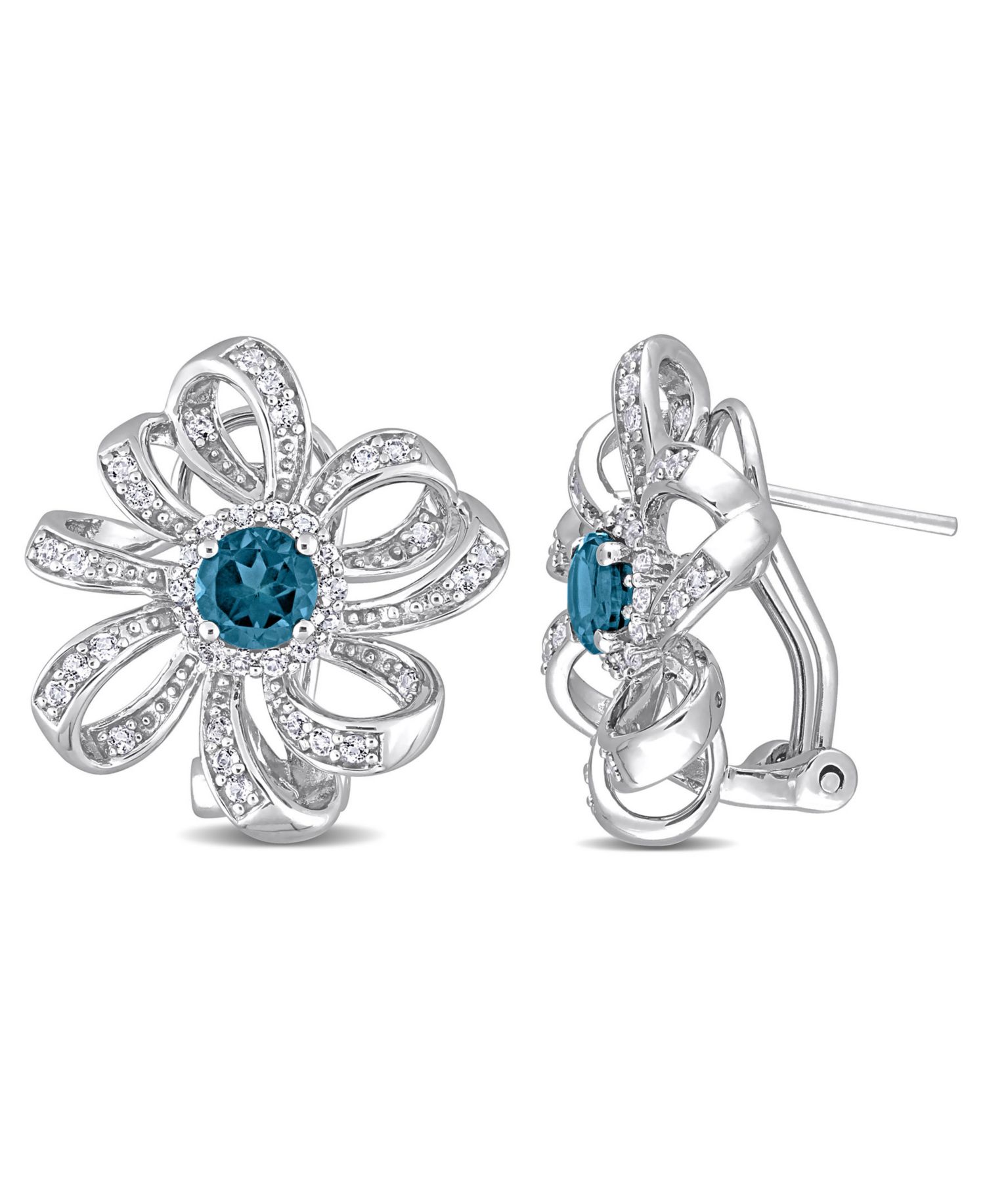 Amethyst (7/8 ct. t.w.) and White Topaz (3/4 ct. t.w.) Floral Earrings in Sterling Silver