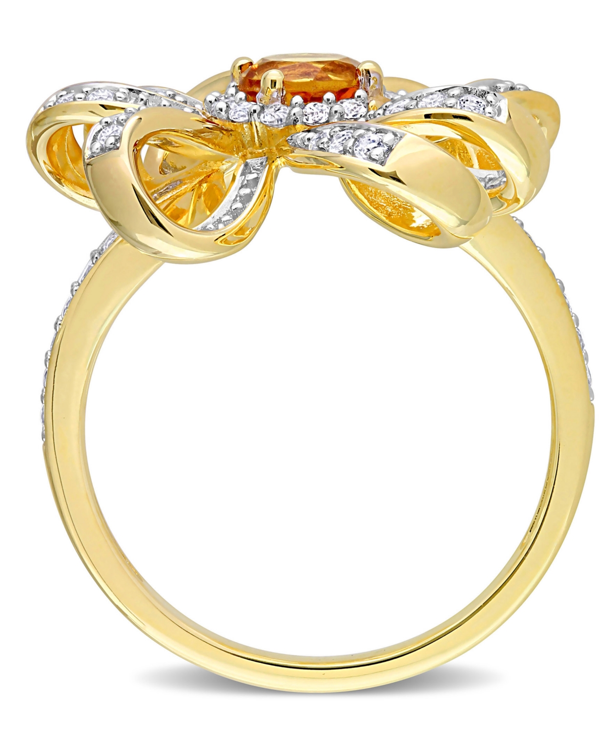 (2/5 ct. t.w.) and White Topaz (1/2 ct. t.w.) Flower Cocktail Ring in 18k Gold Plated Sterling Silver - Citrine