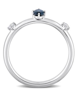 10K White Gold Blue Topaz and White Topaz Oval Stackable Ring