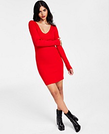 Women’s Ribbed V-Neck Sweater Dress, Created for Macy’s