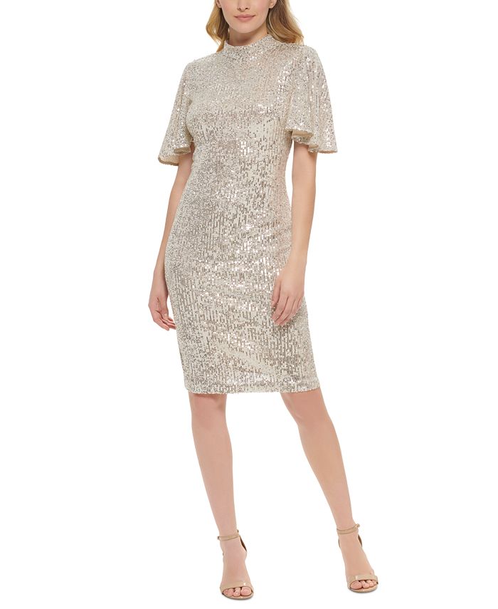 Eliza J Women s Sequined Flutter Sleeve Cocktail Dress Macy s