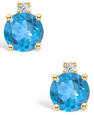 Blue Topaz (5/8 ct. t.w.) and Diamond Accent Stud Earrings in 14K Yellow Gold or 14k White Gold