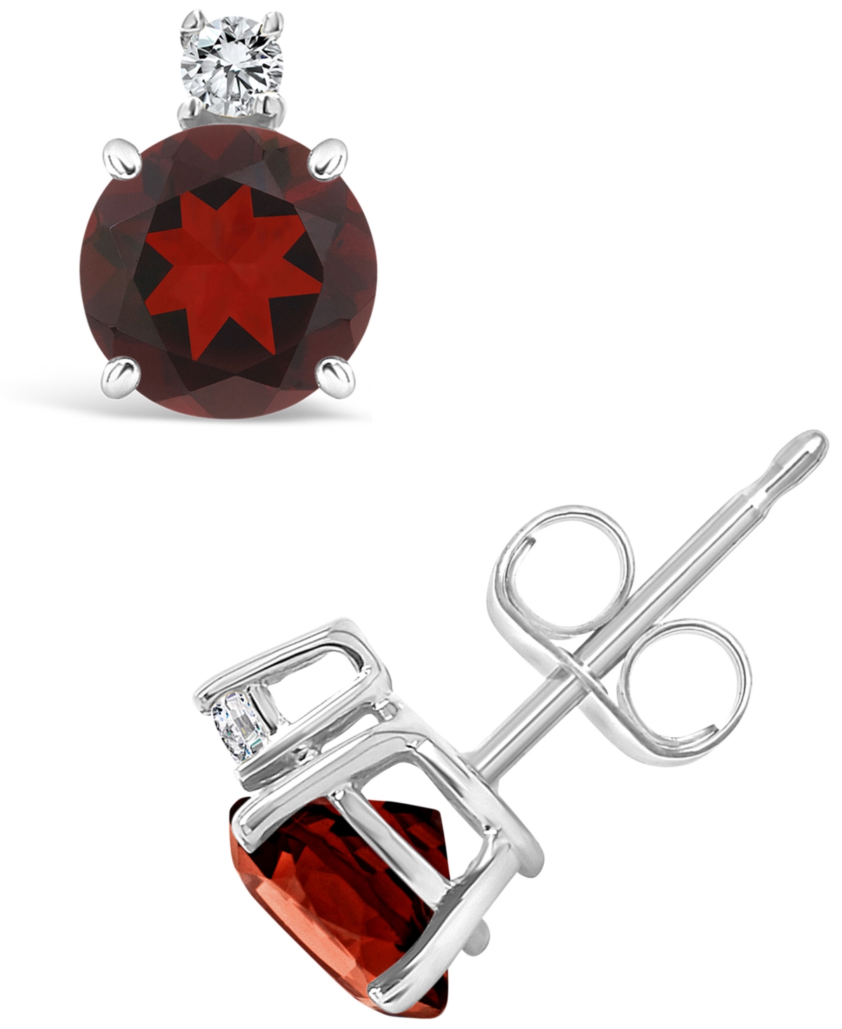 Macy's Garnet (1-1/3 Ct. T.w.) And Diamond Accent Stud Earrings In 14k Yellow Gold In White Gold
