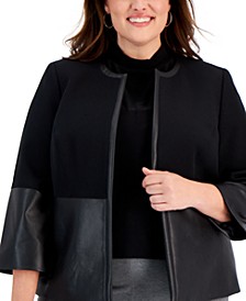 Plus Size Faux-Leather Collarless Jacket, Created for Macy's