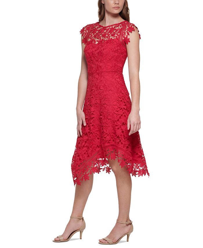 Eliza J Lace Asymmetrical-Hem Midi Dress - Macy's