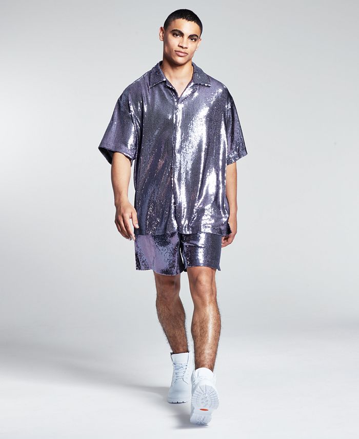 And Now This 5:31 by JÉRÔME LAMAAR Men's Regular-Fit Sequin Camp Shirt -  Macy's