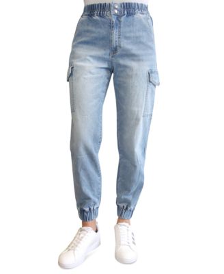 Trendy Latest Stylish Pockets Blue Denim Joggers Cargo Jeans & Pants For  Girls & Women