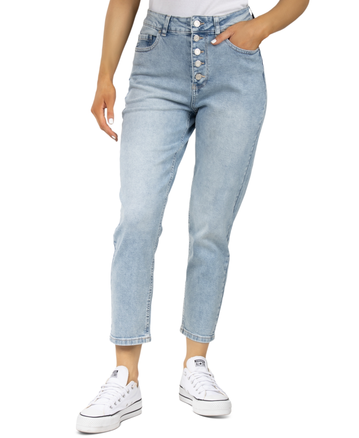  Indigo Rein Juniors' Button-Fly High-Rise Jeans