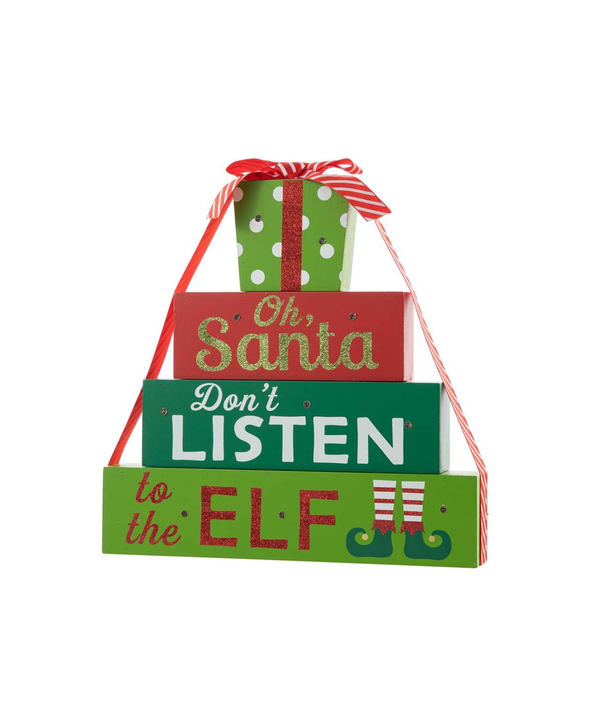 Glitzhome 12" Lighted Wooden Christmas Gift Block Table Decor