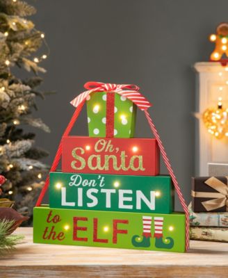12" Lighted Wooden Christmas Gift Block Table Decor