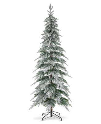 7.5' Pre-Lit Flocked Pencil Spruce Artificial Christmas Tree with 350 Warm White Lights