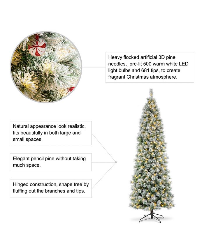 Glitzhome 9' PreLit Flocked Pencil Pine Artificial Christmas Tree with
