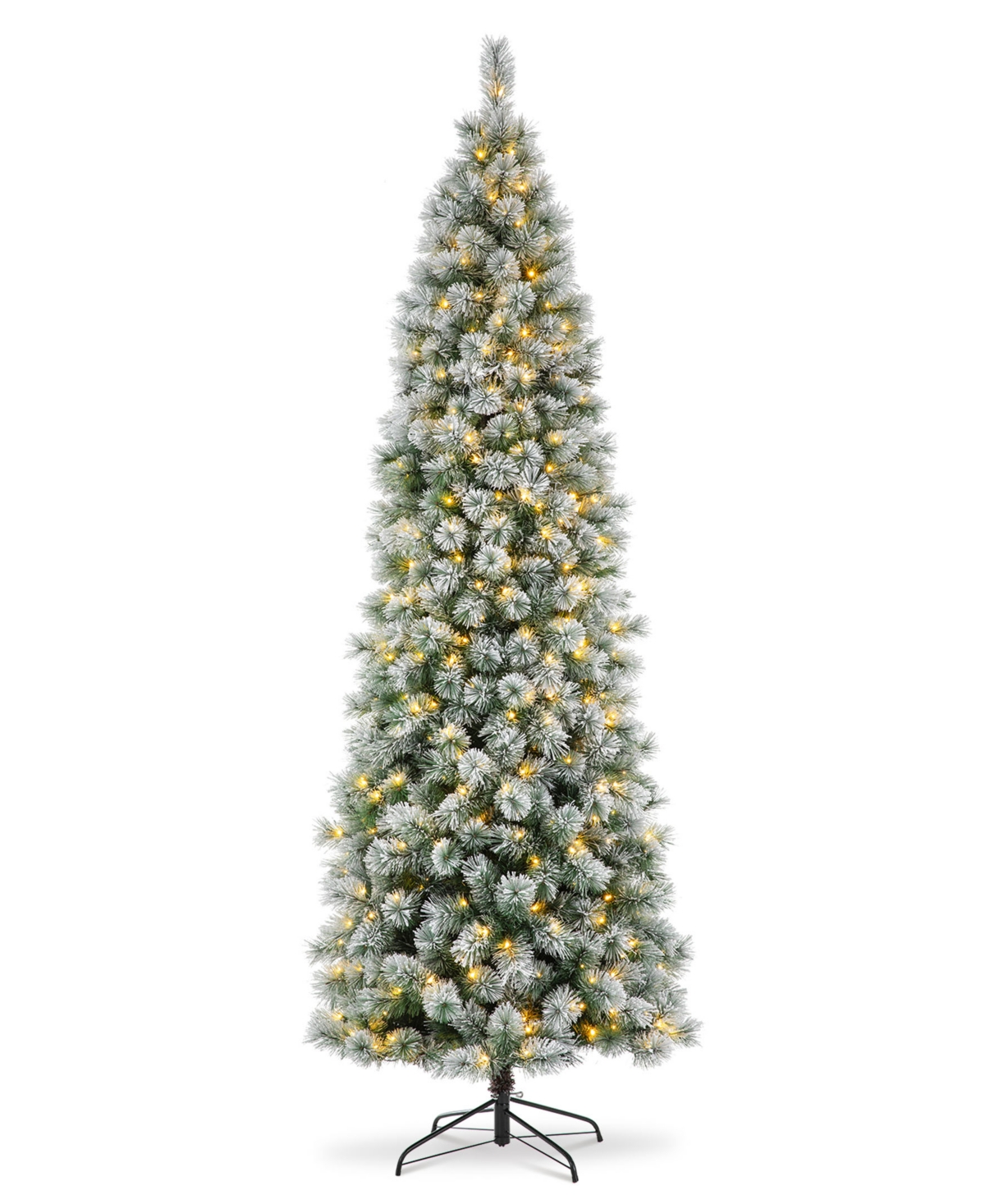 Glitzhome Pre-Lit Flocked Pencil Pine Artificial Christmas Tree with 500 WarmLights - White