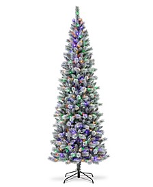 9' Pre-Lit Flocked Pencil Pine Artificial Christmas Tree with 450 LED Lights
