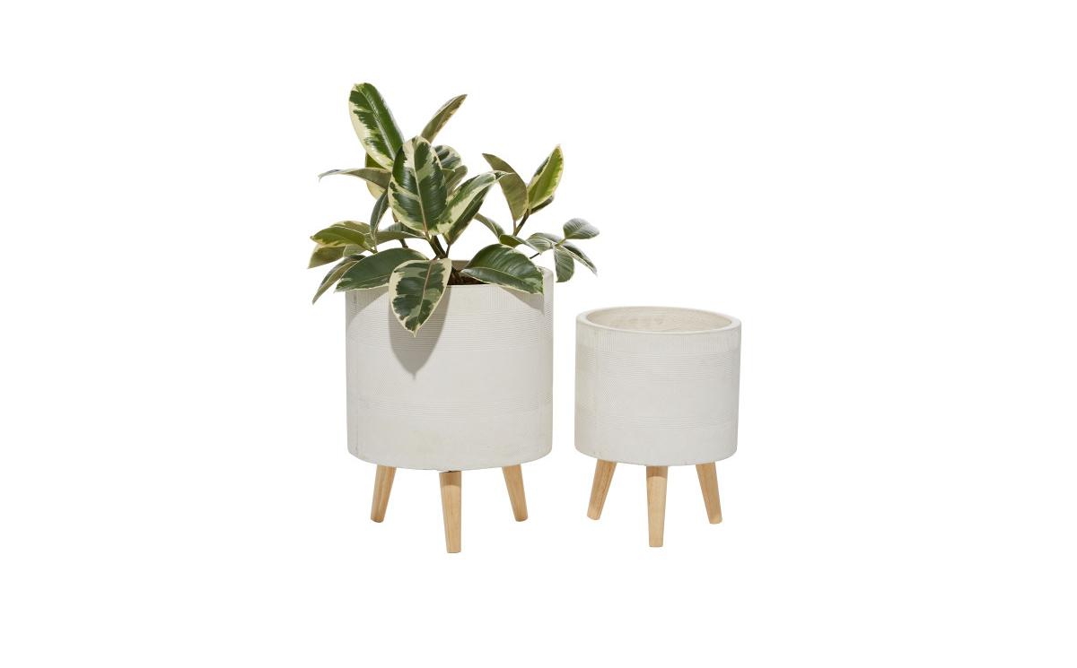 Rosemary Lane Polystone Contemporary Planters, Set Of 2 In White