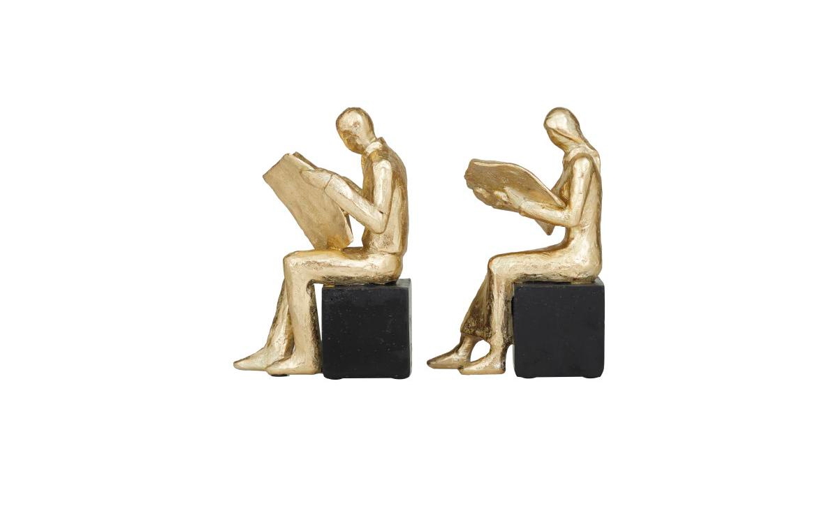 Polystone Glam Bookends, Set of 2 - Gold-Tone