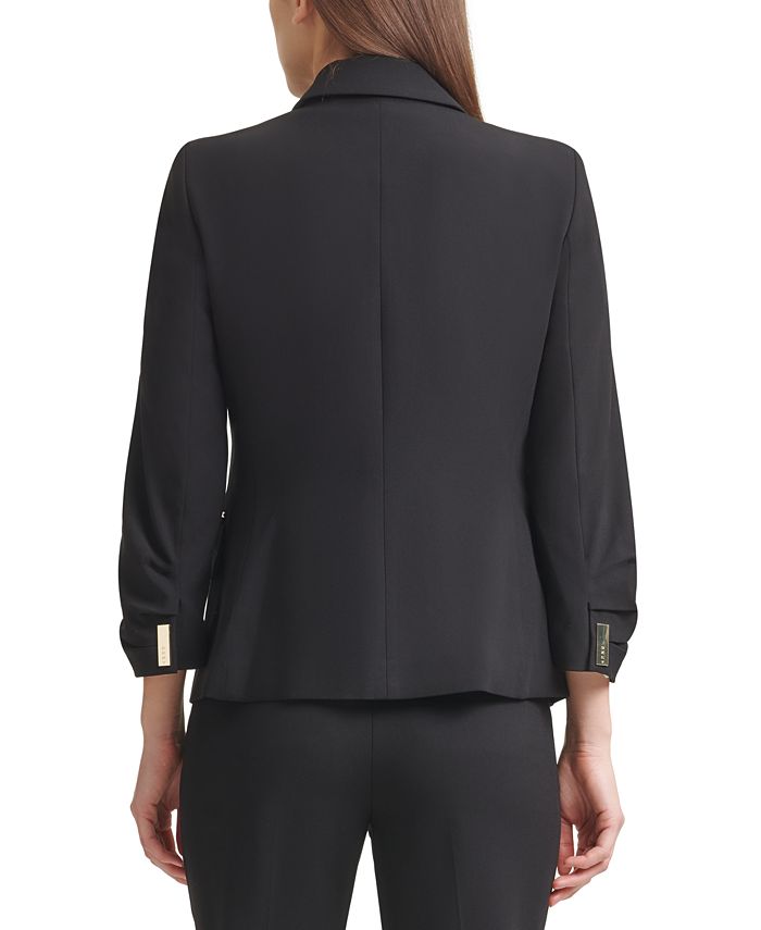 DKNY Petite Ruched-Sleeve Logo-Clasp Blazer, Created for Macy's - Macy's