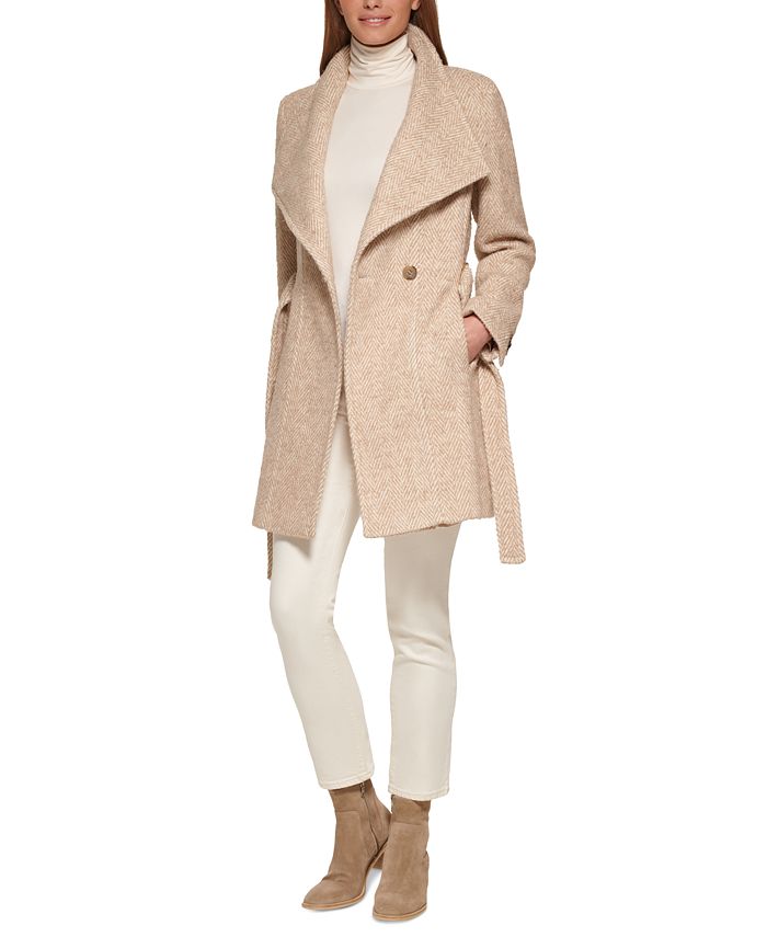 Calvin Klein Women's Asymmetrical Belted Wrap Coat, Created for Macy's ...