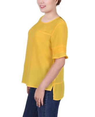 Petite Size Short Sleeve Crepe and Chiffon Top