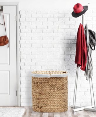 Hand-Woven Natural Wicker  Lidded Double Laundry Hamper