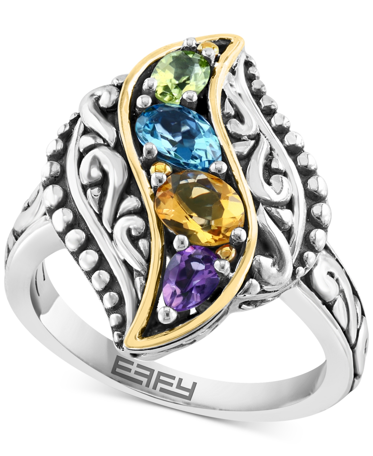 Effy Collection Effy Multi-stone Filigree Ring (2-1/5 Ct. T.w.) In Sterling Silver & 18k Gold-plate In Multi Color