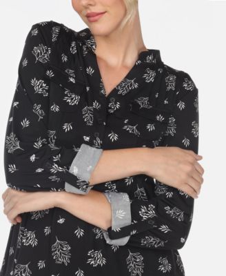 Women's Pleated Leaf Print Blouse