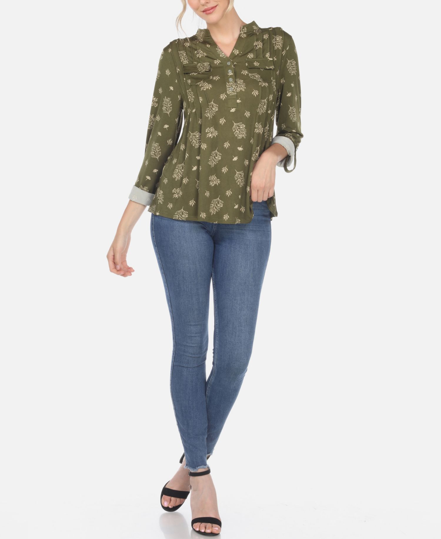 Plus Size Pleated Long Sleeve Top