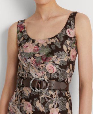 送関込【LAUREN RALPH LAUREN】FLORAL SLEEVELES JACQUARD DRESS Lauren Ralph Lauren Floral Metallic Jacquard Sleeveless