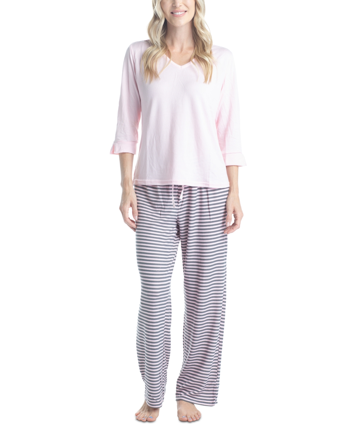 Muk Luks Plus Size 3/4 Sleeve Top & Boot-cut Pajama Pants Set In Grey